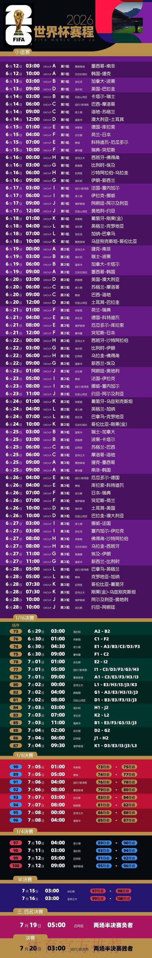 2026世界杯完整赛程完整版高清直播在哪里看